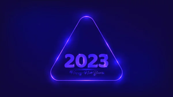 2023 Boldog Évet Neon Háttér Neon Lekerekített Háromszög Keret Ragyogó — Stock Vector