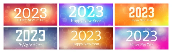 Happy New Year 2023 Incription Blurred Background Set Six New — Stock vektor
