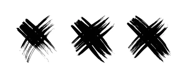 Hand Drawn Cross Symbol Set Black Sketch Cross Symbols White — Stockvector