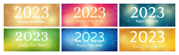 Happy New Year 2023 Incription Blurred Background Set Six New — Stock vektor