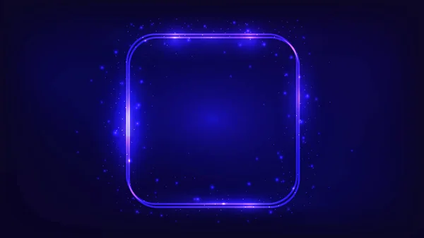Neon Dubbele Ronde Vierkante Frame Met Glanzende Effecten Schittert Donkere — Stockvector