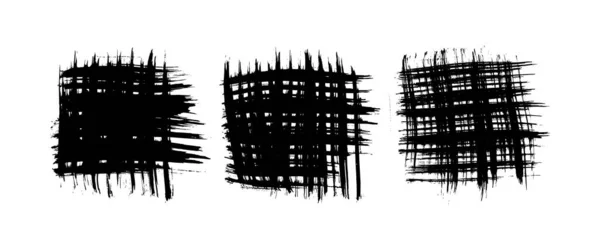 Set Van Zwarte Penseelstreken Vierkante Vorm Handgetekende Inktvlek Geïsoleerd Witte — Stockvector