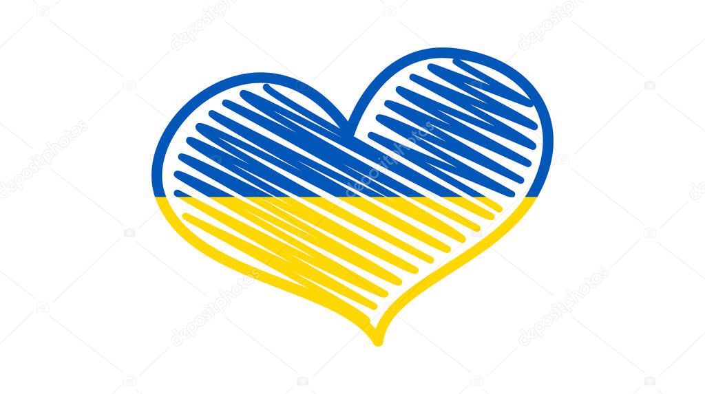 Heart in Ukrainian colors. Yellow and blue scribble heart on white background. Vector illustration