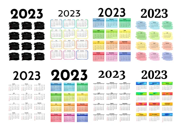 Σύνολο Οκτώ Κάθετων Ημερολογίων Για 2023 Που Απομονώνονται Λευκό Φόντο — Διανυσματικό Αρχείο
