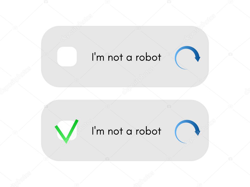 Template for entering captcha I'm not a robot. Web site protection and internet safety. Vector Illustration