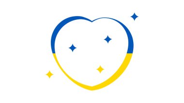 Ukrayna renginde kalp. Beyaz zemin üzerinde yıldızlar olan sarı ve mavi kalp. Vektör illüstrasyonu