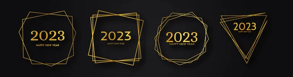 Set 2023 Happy New Year Gold Geometric Polygonal Backgrounds Gold — Stock vektor