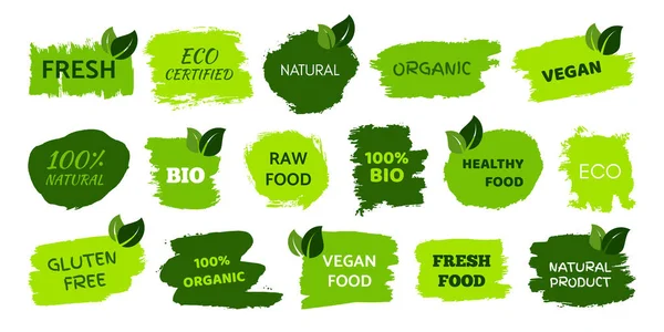 Green Natural Bio Labels Big Set Green Organic Bio Eco — Stockvektor