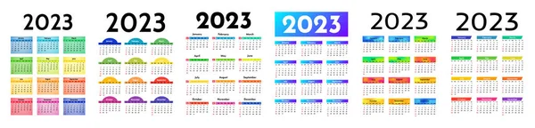 Набор Шести Календарей 2023 Год Выделен Белом Фоне Воскресенья Понедельник — стоковый вектор
