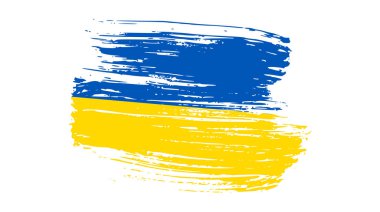 Grunge tarzında Ukrayna ulusal bayrağı. Ukrayna 'nın fırça darbesi bayrağıyla boyanmış. Vektör illüstrasyonu