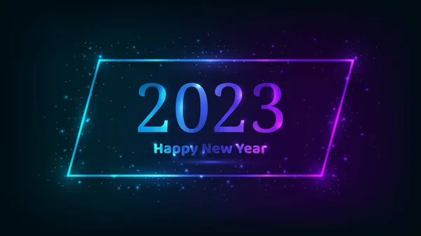 2023 Happy New Year Neon Background Neon Rectangular Frame Shining — ストックベクタ