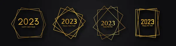 Set 2023 Happy New Year Gold Geometric Polygonal Backgrounds Gold — Stock vektor