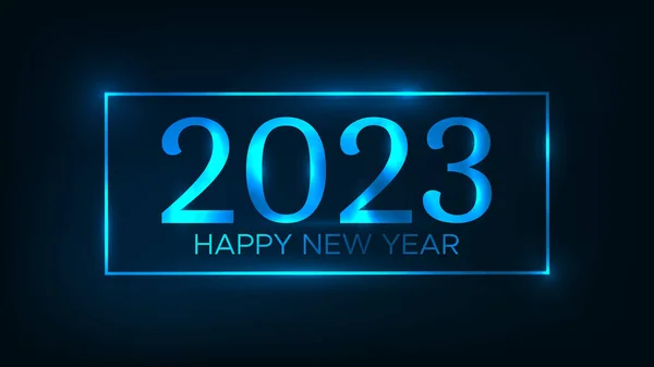 2023 Feliz Año Nuevo Fondo Neón Marco Rectangular Neón Con — Vector de stock