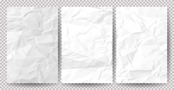 Set White Lean Crumpled Papers Transparent Background Crumpled Empty Sheets — Vettoriale Stock