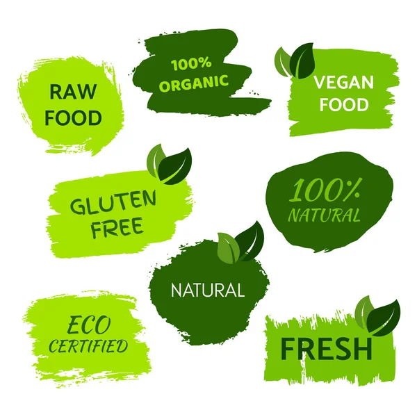 Green Natural Bio Labels Set Green Organic Bio Eco Vegan — Stockvektor