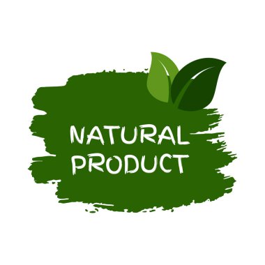 Green natural bio label. The inscription Natural Product on green label on hand drawn stains. Vector illustration
