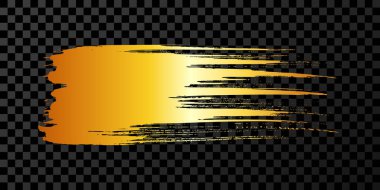 Gold brush stroke. Hand drawn ink spot isolated on dark background. Vector illustration