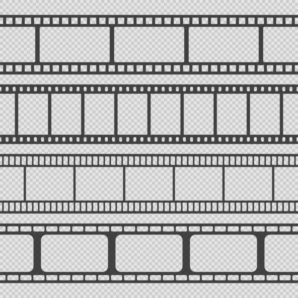 Zestaw Bezszwowych Taśm Filmowych Taśma Szablonem Filmu Przejrzystym Tle Ilustracja — Wektor stockowy