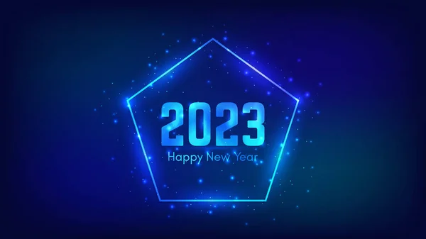 2023 Happy New Year Neon Background Neon Frame Pentagon Form — 图库矢量图片