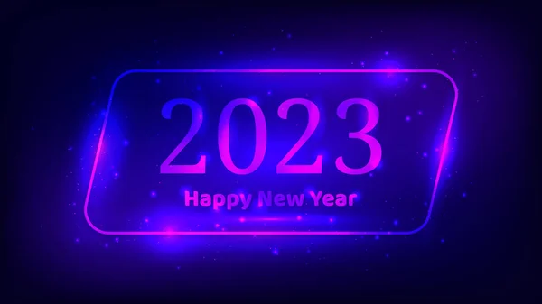 2023 Happy New Year Neon Background Neon Rounded Parallelogram Frame — Stock Vector