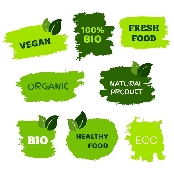 Green Natural Bio Labels Set Green Organic Bio Eco Vegan — Stockvektor