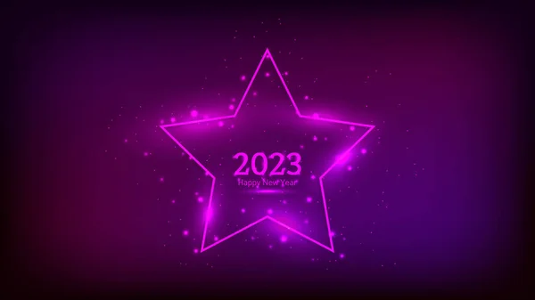 2023 Boldog Évet Neon Háttér Neon Keret Csillag Formában Ragyogó — Stock Vector