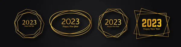 Set 2023 Happy New Year Gold Geometric Polygonal Backgrounds Gold — Stok Vektör