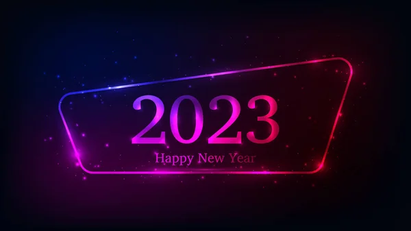 2023 Happy New Year Neon Background Neon Rounded Frame Shining — 스톡 벡터