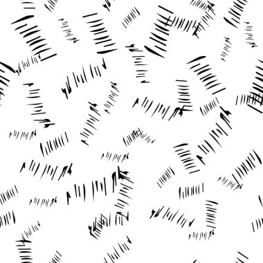 Beyaz arka planda soyut şekillerde siyah kalem fırça darbeleriyle kusursuz desen. Vektör illüstrasyonu