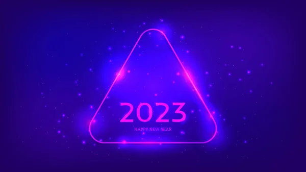 2023 Happy New Year Neon Background Neon Rounded Triangle Frame — Archivo Imágenes Vectoriales