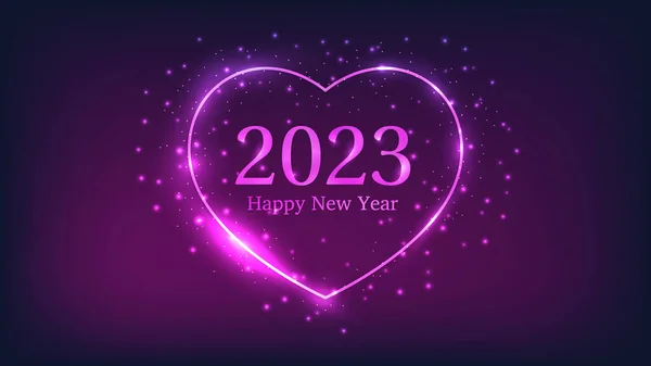 2023 Happy New Year Neon Background Neon Frame Heart Form — 图库矢量图片