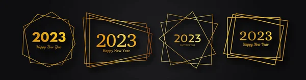 Set 2023 Happy New Year Gold Geometric Polygonal Backgrounds Gold — Wektor stockowy