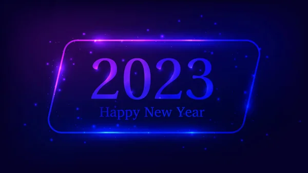 2023 Happy New Year Neon Background Neon Rounded Parallelogram Frame — Stok Vektör
