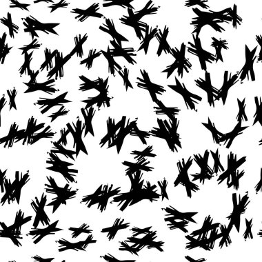 Elle çizilmiş çapraz sembollü kusursuz desen. Beyaz arka planda siyah çizim işareti. Vektör illüstrasyonu