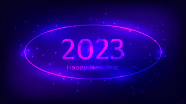 2023 Happy New Year Neon Background Neon Oval Frame Shining — Stockvektor