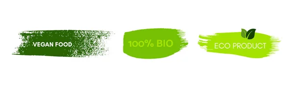 Green Natural Bio Labels Set Three Green Organic Bio Eco — ストックベクタ