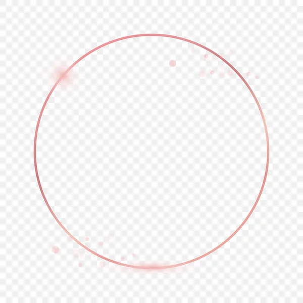 Rose Goud Gloeiende Cirkel Frame Geïsoleerd Transparante Achtergrond Glanzend Frame — Stockvector
