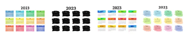 Set Quattro Calendari 2023 Isolati Sfondo Bianco Domenica Lunedì Modello — Vettoriale Stock