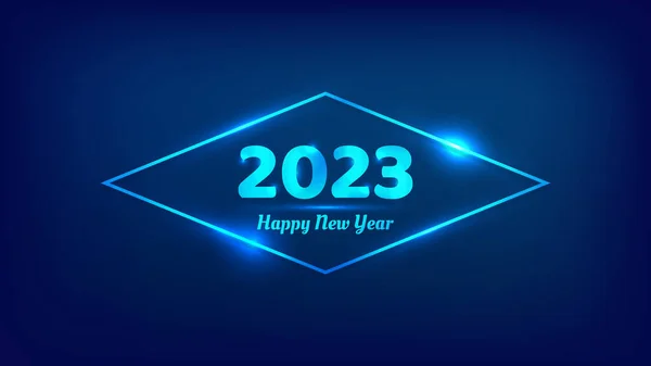 2023新年快乐的背景 圣诞贺卡 传单或招贴画都有霓虹灯相框和闪光效果 矢量说明 — 图库矢量图片