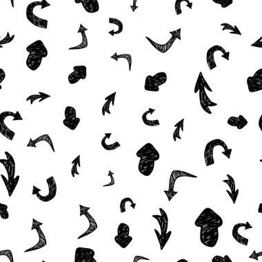 Beyaz arka planda siyah el okları çizilmiş pürüzsüz desen. Vektör illüstrasyonu