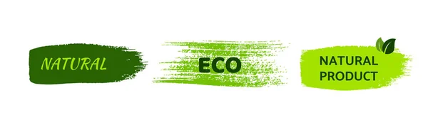 Green Natural Bio Labels Set Three Green Organic Bio Eco — Stock Vector