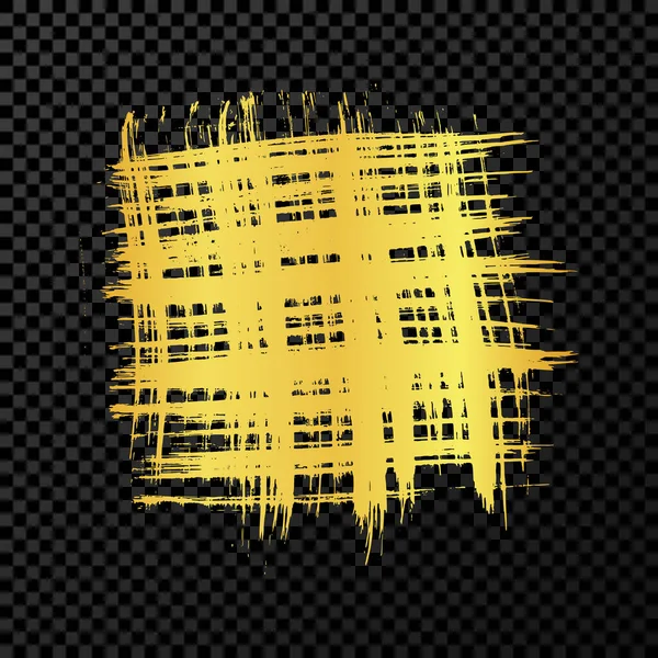 Goldener Pinselstrich Quadratischer Form Handgezeichneter Tuschfleck Isoliert Auf Dunklem Transparentem — Stockvektor