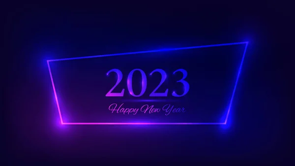2023新年快乐的背景 圣诞假期贺卡 传单或海报的霓虹灯框架 矢量说明 — 图库矢量图片