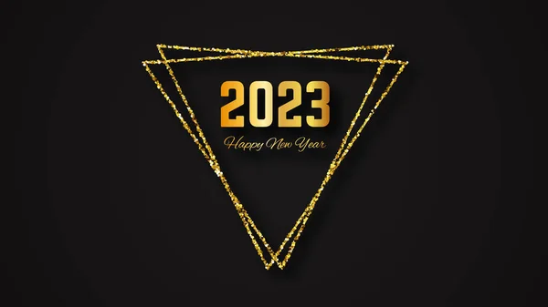 2023 Szczęśliwego Nowego Roku Złoty Napis Złotym Trójkącie Brokatowym Świąteczną — Wektor stockowy