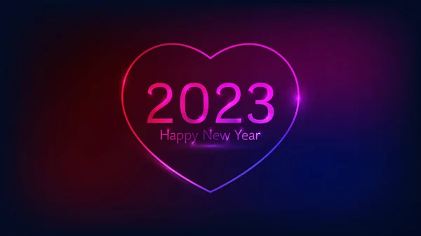 2023 Gott Nytt Neon Bakgrund Neon Ram Hjärtform Med Lysande — Stock vektor