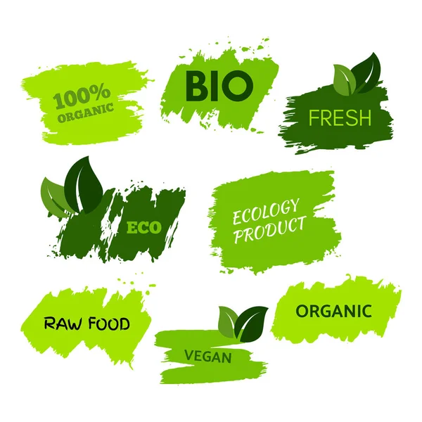 Green Natural Bio Labels Set Green Organic Bio Eco Vegan — Stock Vector