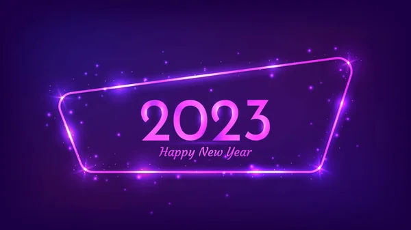 2023 Happy New Year Neon Background Neon Rounded Frame Shining — Stock Vector