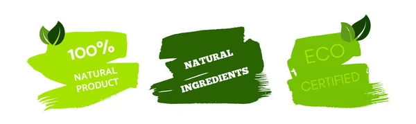 Green Natural Bio Labels Set Three Green Organic Bio Eco — Vector de stock