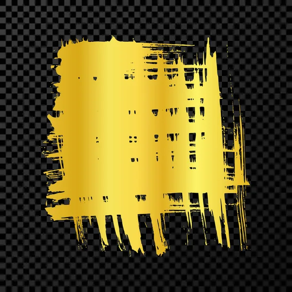 Goldener Pinselstrich Quadratischer Form Handgezeichneter Tuschfleck Isoliert Auf Dunklem Transparentem — Stockvektor