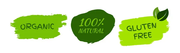 Green Natural Bio Labels Set Three Green Organic Bio Eco — Wektor stockowy